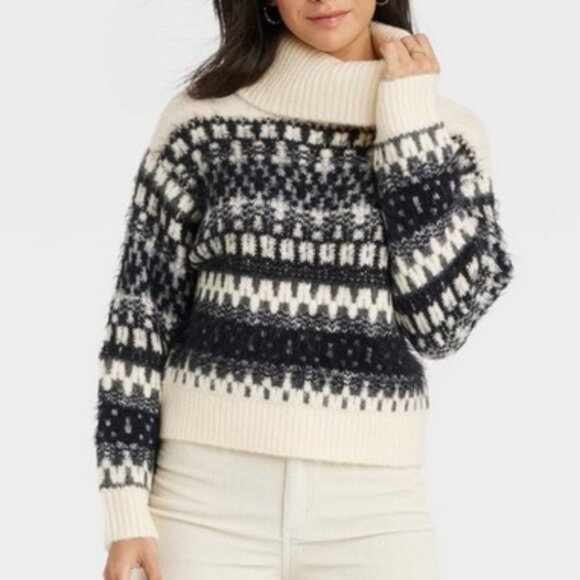 TWO PACK Universal Thread Fair Isle Cropped Turtleneck Sweaters - Picture 2 of 8